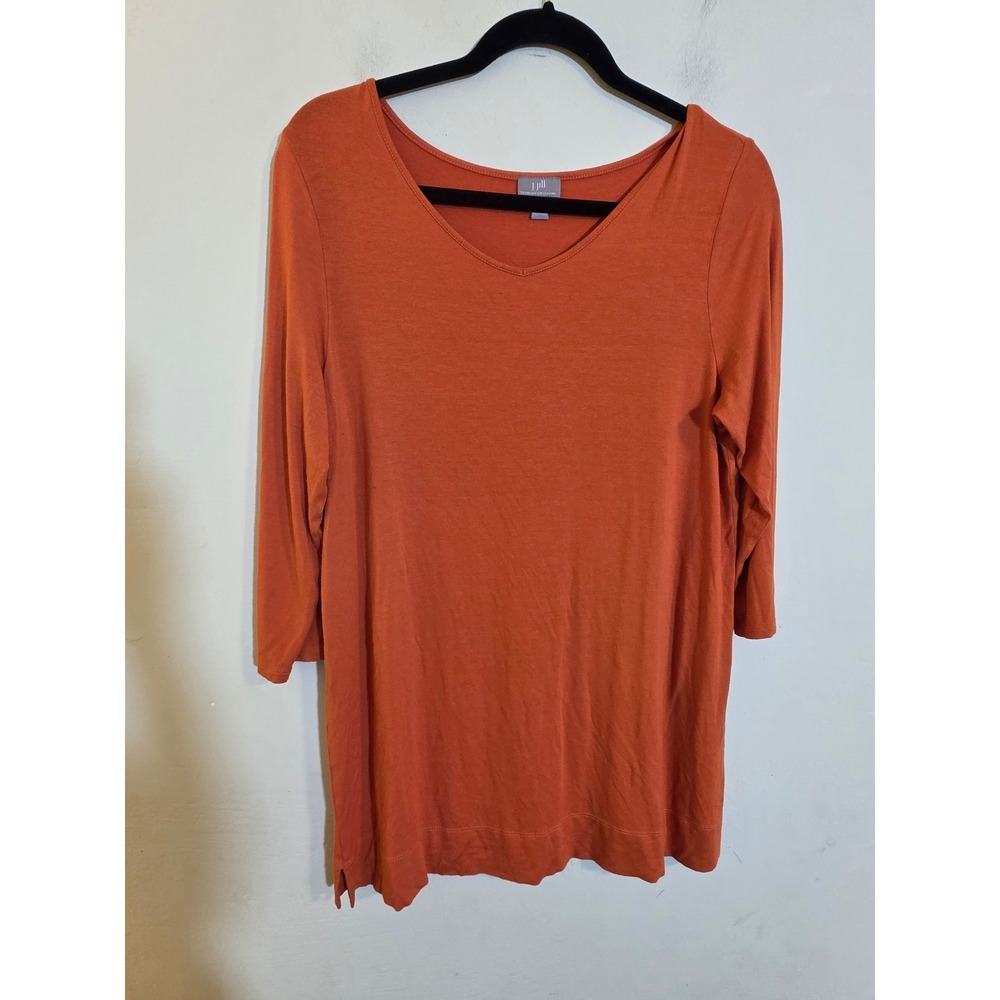 J. Jill Wearever Collection Burnt Orange V-Neck 3/4 Sleeve Tunic Top Medium